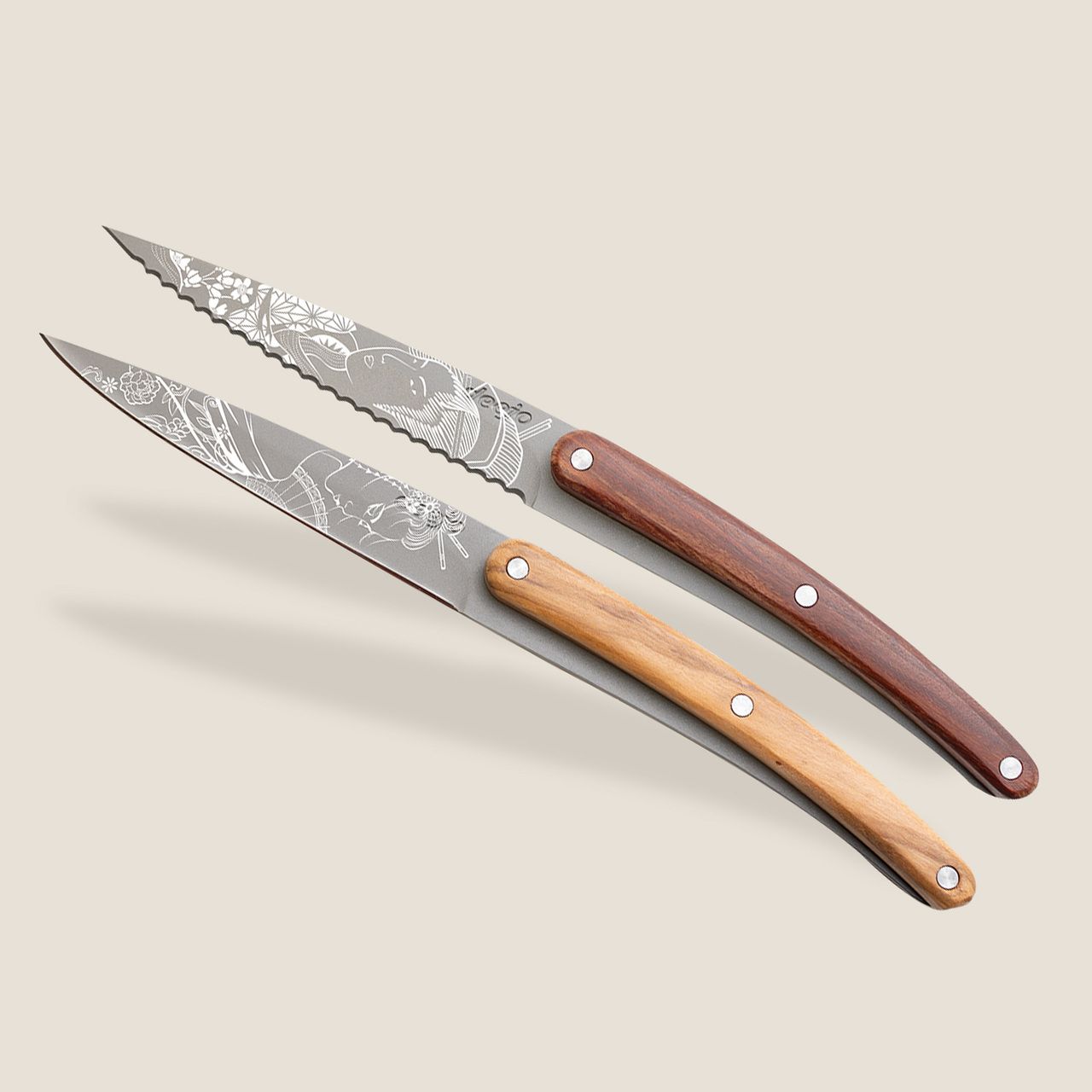 Deejo Office Messen Set – 2x Office Mes (Olivier & Koraalhout) Japonais