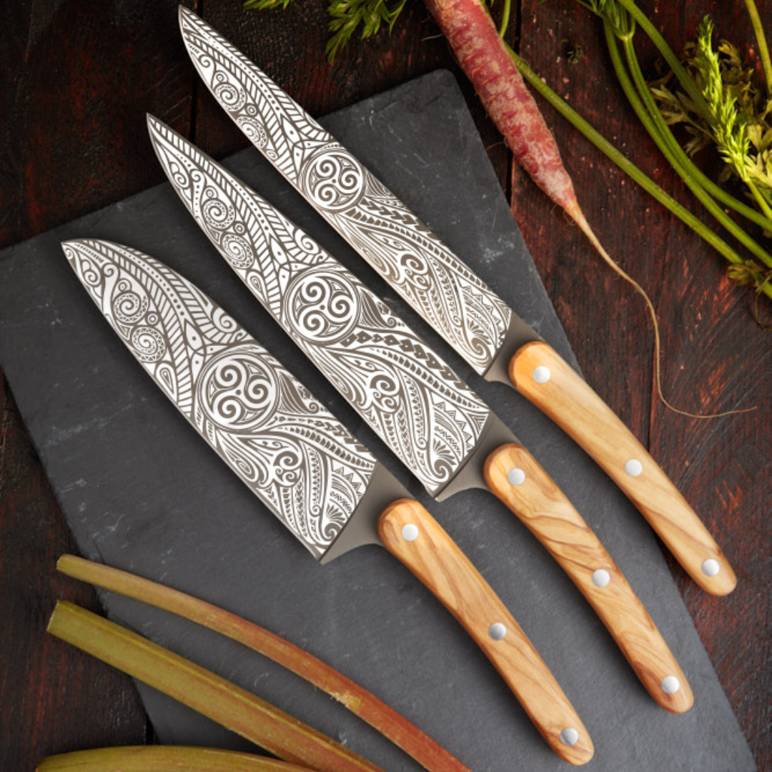 Deejo Triskell Messenset – 3-delig (Carving, Chef & Santoku)