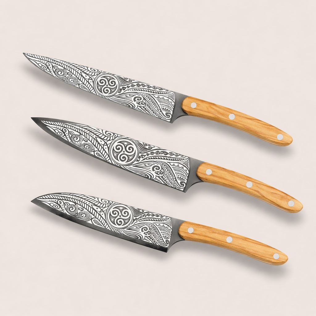 Deejo Triskell Messenset – 3-delig (Carving, Chef & Santoku)