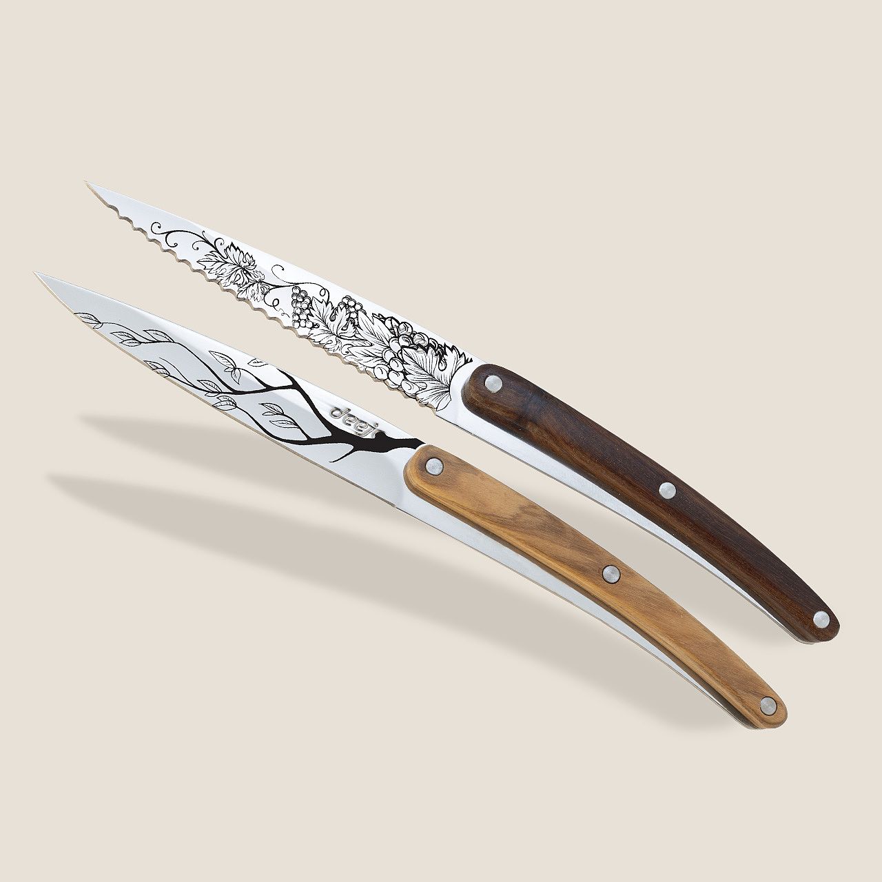 Deejo Office Messen Set – 2x Office Mes (Olivier & Koraalhout) Tree & Grand Cru