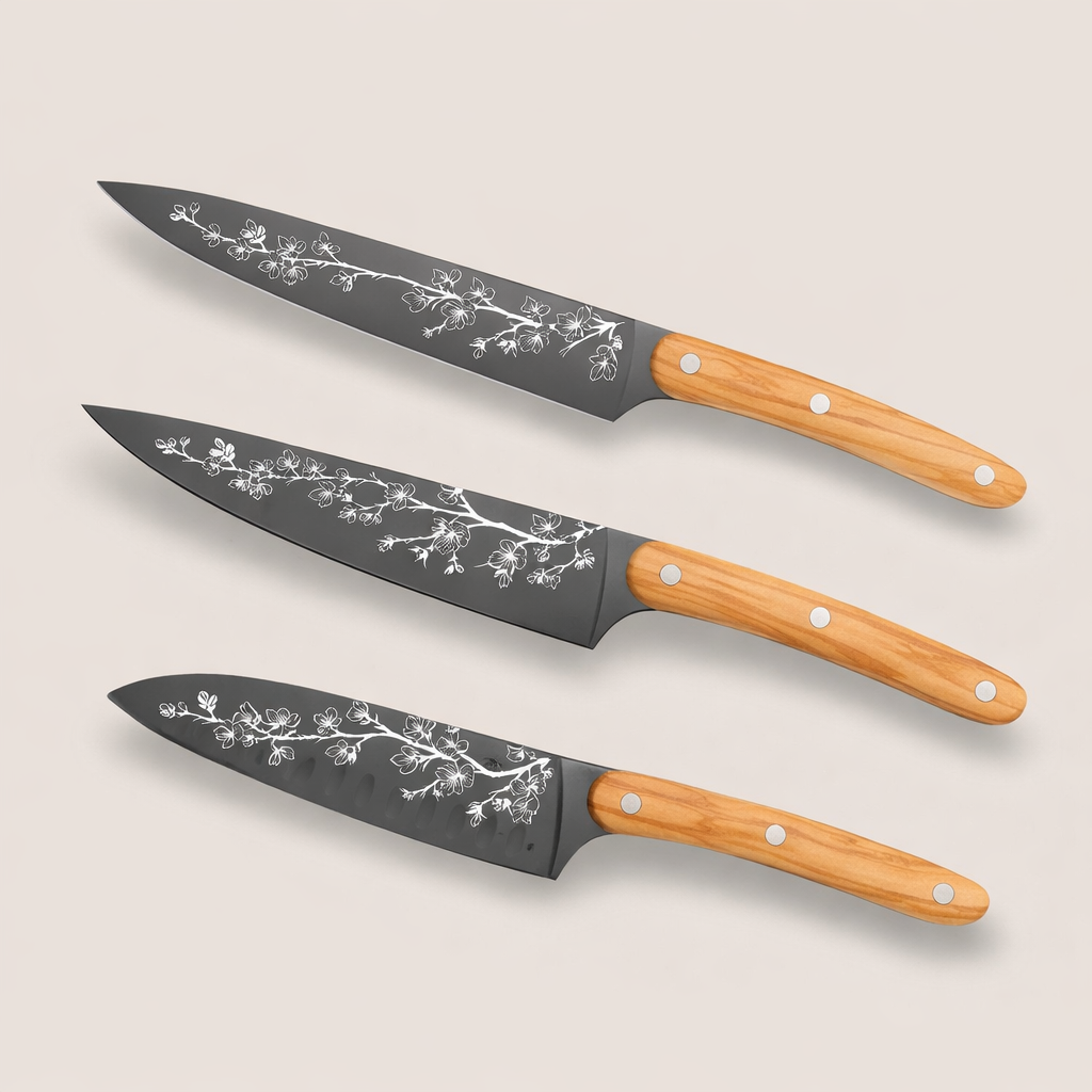 Deejo Sakura Messenset – 3-delig (Carving, Chef & Santoku)