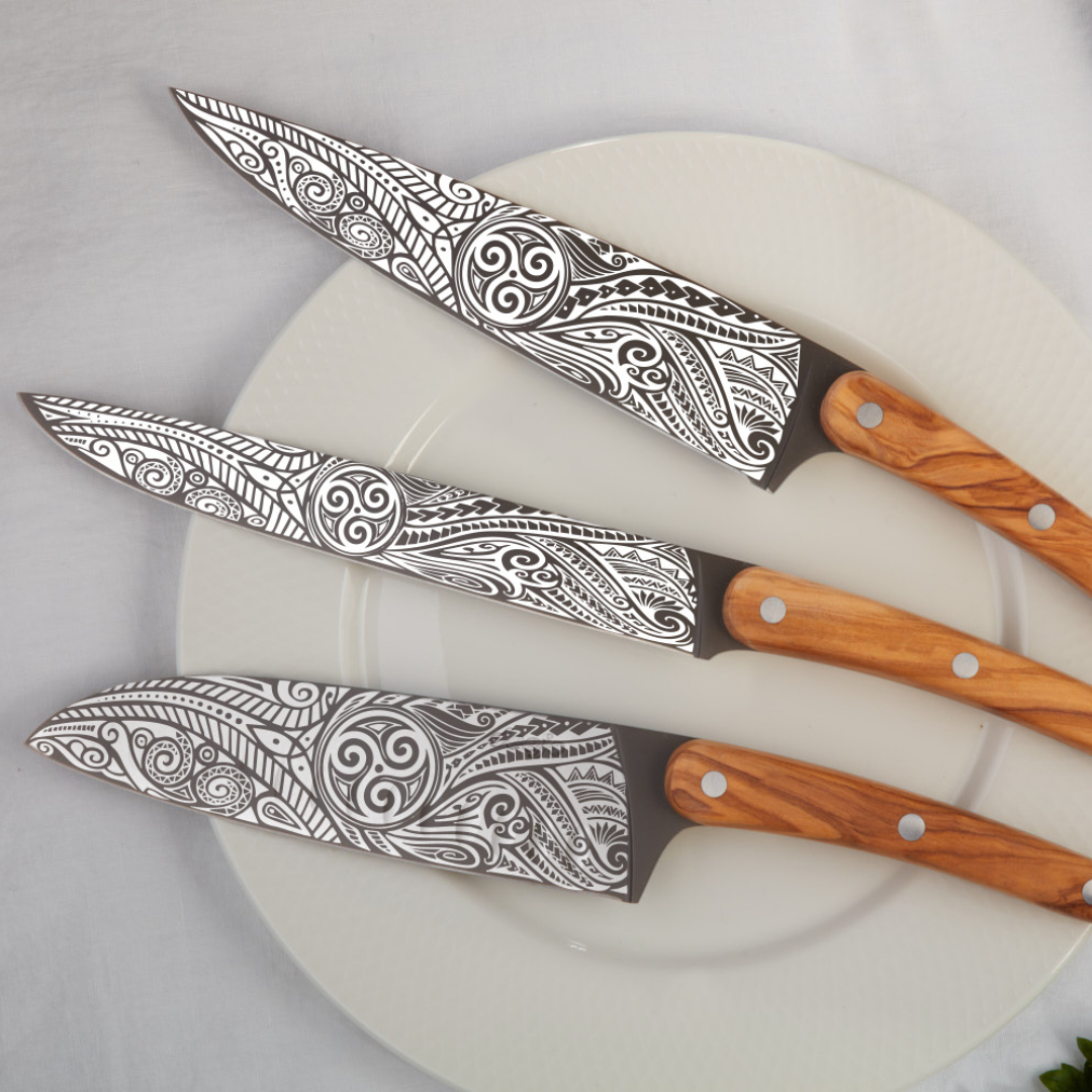 Deejo Triskell Messenset – 3-delig (Carving, Chef & Santoku)